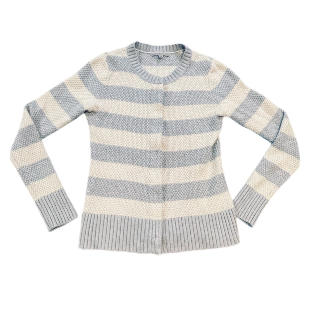 GAP Wool Blend Grey Cream Striped Knit Sweater Adaptive Magnet Button Cardigan S